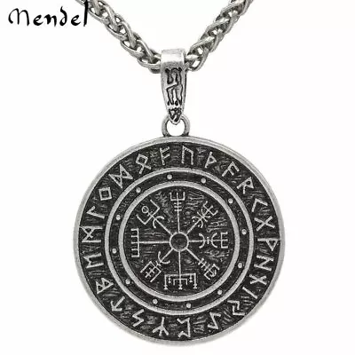 Mens Viking Pirate Compass Pendant Necklace Amulet Vegvisir Odin Steel Chain • $12.99