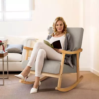 Upholstered Rocking Chair Modern Rocker With Rubber Wood Frame • £179.92