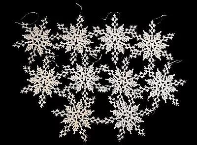 Set Of 10 Vintage Glittery Plastic Snowflake Holiday Christmas Ornaments • $12.99