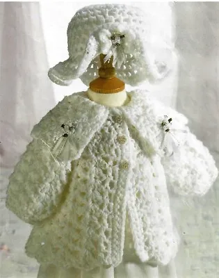 Baby Girls CROCHET PATTERN Matinee Coat Cardigan Jacket Floppy Sun Hat DK 16 -20 • £2.15