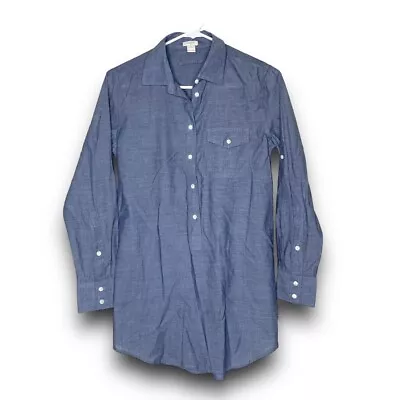 J. CREW FACTORY Denim Chambray Collared Tunic Blouse Button Front Women's XSP • $19.99