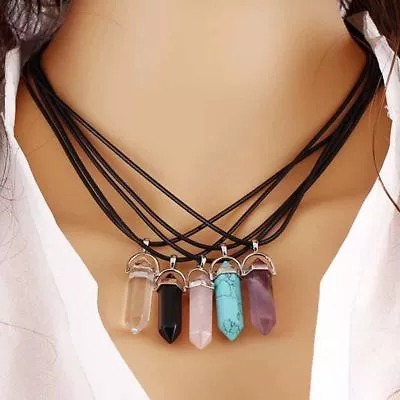 Hexagonal Crystal Yoga Point Chakra Healing Bullet Silver Pendant+Necklace+Pouch • $8