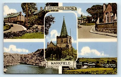 POSTCARD Markfield Near Leicester Multiview Forest Road School Etc (tinted) • £3.99