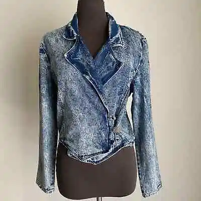 Joni Blair Sz S (13) VINTAGE Cotton Crop Denim Acid Washed Blue Jean Jacket • $35