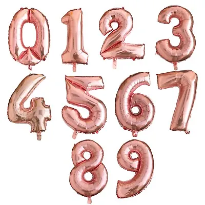 Happy Birthday Foil Balloon Numbers Rose Gold Party Girls Womens Decorations • £1.89