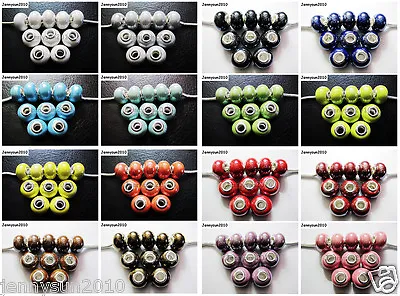 20pcs Big Hole Porcelain Ceramic Rondelle Spacer Beads Fit European Charm  • $5.71