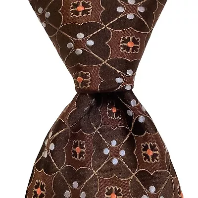 TED BAKER London Mens 100% Silk XL Necktie USA Designer Geometric Brown/Blue EUC • $27.99