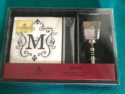 Cypress Home Monogrammed Initial M Wine Stopper And 40 Napkin Set NEW IN BOX • $13.95