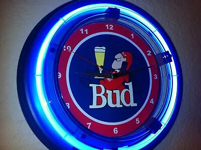 Budweiser Bud Man Beer Bar Man Cave Bar Neon Wall Clock Advertising Sign • $109.99