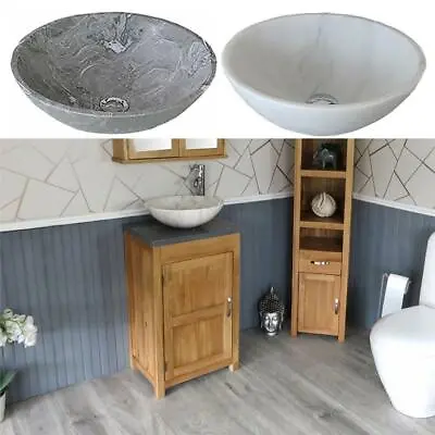 Cloakroom Bathroom Vanity Unit Oak Cabinet Wash Stand Grey Quartz Stone Basin • £494