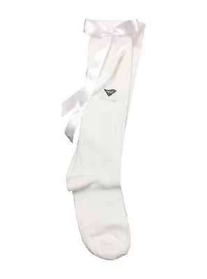 New Girls Knee High Plain Long Socks With Satin Bow Kids Fashoin Back To School  • £2.99