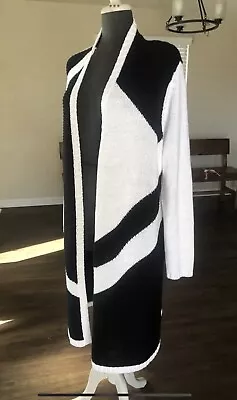 Chicos 1 Womens Black/white Long Open Sweater Maxi Duster • $39.99