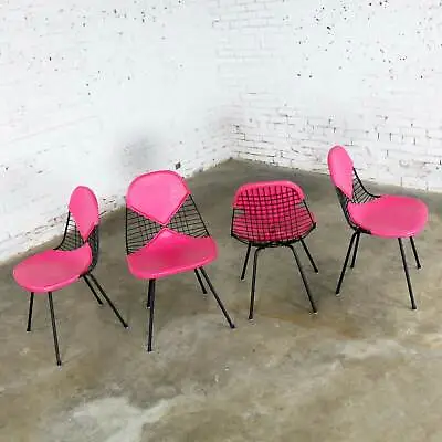 4 DKX-2 Wire Bikini Shell Chairs W/ X Bases & Hot Pink Bikinis By Eames For Herm • $4995