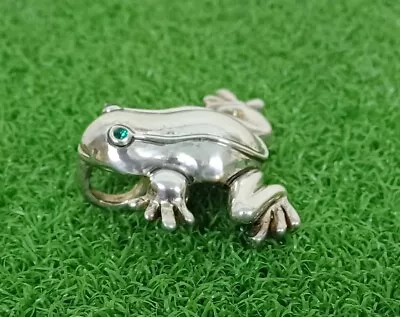 Vintage Sterling Silver Leaping Frog Brooch Emerald? Eyes. • $8