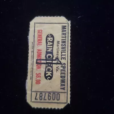 Vintage NASCAR Ticket Stub Rain Check Martinsville VA A • $7