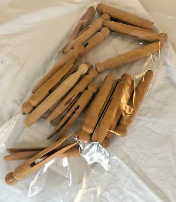  21 Vintage Wooden Clothes Pins 1950's /Crafts /Round Head Flat Top • $14.99