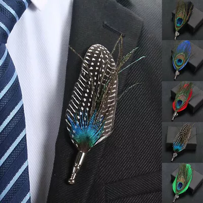 $2.17 • Buy Men Chic Handmade Peacock Pheasant Feather Lapel Pin Brooch Suit Accessories