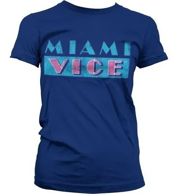Miami Vice Distressed Logo Girly T-Shirt Damen Navy • £24.03