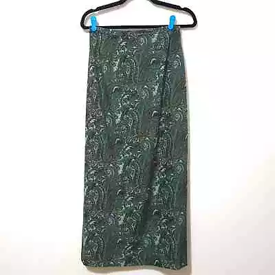 Vintage Van Heusen Boho Modest Green Paisley Velvety Maxi Skirt Size Small • $24.99