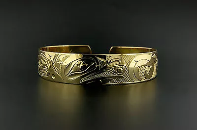 14k Yellow Gold Native American Cuff Bracelet Hand Engraved 1/2  Wide New • $2900