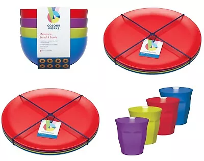 KitchenCraft 4Pk Colourworks Melamine Tableware -Picnic Camping Party Boating • £42.95