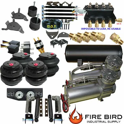 B S10/S15 Air Suspension Kit Dual 480's 5-Gal Tank 4-LINK  Shock Kit • $1210.67