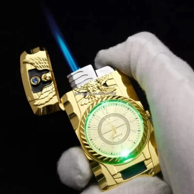 £6.90 • Buy Windproof Jet Lighter With Light &Quartz Clock Refillable Lighter Gift Flame UK