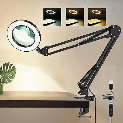 Magnifier LED Lamp 10x Magnifying Glass Desk Light Reading Lamp With Base& Clamp • $23.39