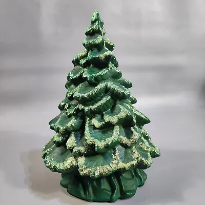 Vintage Ceramic Mold Christmas Tree Green Gold Glitter Hand Painted 8  With Base • $17.99