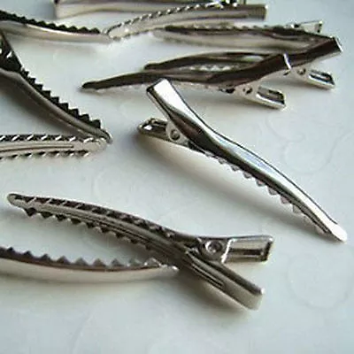 50 Silver Crocodile Alligator Bow Blank Metal Hair Clip Teeth Prong Pinch Plain • £3.89