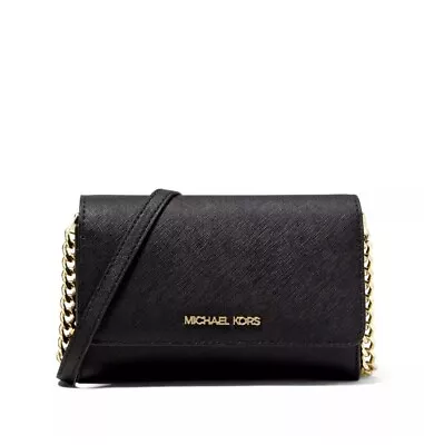 New Michael Kors Jet Set Travel Medium Phone Crossbody Saffiano Leather Black • $93.68