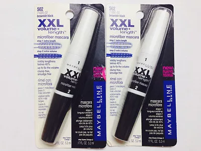 Maybelline XXL Volume Microfiber Washable Mascara 502 Brownish Black Pack Of 2 • $18.99