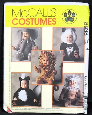 Toddler Costumes Panda Lion Skunk Elephant Monkey Size 4 McCalls 8938 Uncut • $9.99