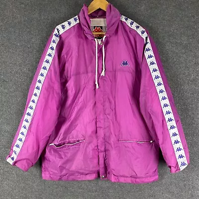 Vintage Kappa Jacket Mens Large Pink Windbreaker Logo Tape Lined 90s Hooded • $69.95