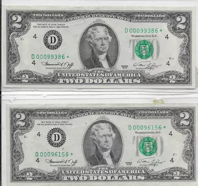 Rare 1976 STAR Two Dollar Bill Off- Set D 00099386 *  Low Serial # Nice Bill !! • $18