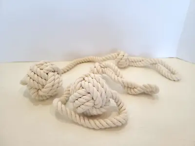 Pair Of 2 Nautical Beach Rope Knot Knotted Monkey Fist Curtain Tie Backs   • $18.95