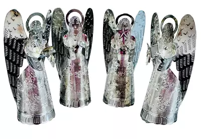 Set Of 4 Vtg Metal Angels Silver Tone  Christmas Decor 3 H • $15.19