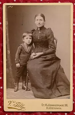 Danish Woman And Child Copenhagen; Wearing Giardinetto Brooch And Print Dress • $7.99