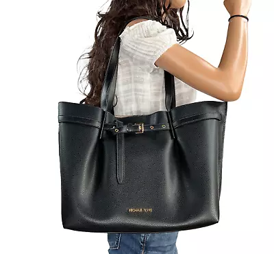 Michael Kors Emilia Large East West  Shoulder Tote Leather Bag Purse Black • $144.80