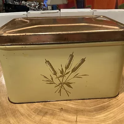 $3.75 • Buy Vintage Antique Tin Bread Box Copper Lid Cattails 
