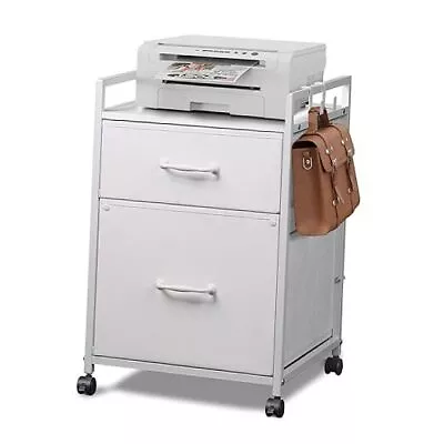  2 Drawer Mobile File Cabinet Rolling Printer Stand With Fabric Drawer White • $52.85