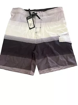 B. Split Stretch Action Sports Surf 4 Way Board Shorts Gray White Sz Large NWT • $19.99