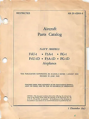 F4U-1 Corsair Aircraft Parts Catalog World War II Book Flight Manual -CD Version • $39.99