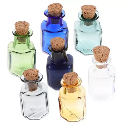 Mini Square Glass Jars With Cork Stopper - 7pcs DIY Wishing Bottles • £8.65