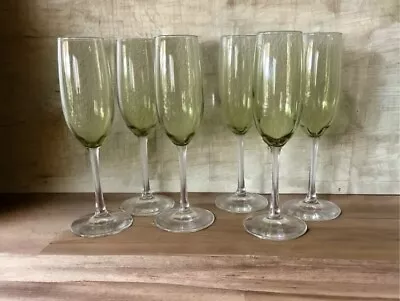 Vintage 1970s Avocado Green Large Champagne Flute Glasses 9  Set Of 6 • $35.99