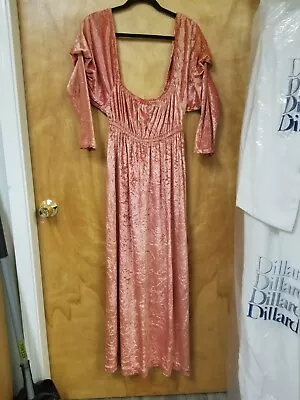 Vintage 60s 70s Wounded Bird  Pink Velvet Maxi Juliet Sleeve Dress Renaissance • $40