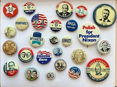 Campaign Lot Of 26 Vintage Political Pin-Back Buttons Democrat Republican • $50