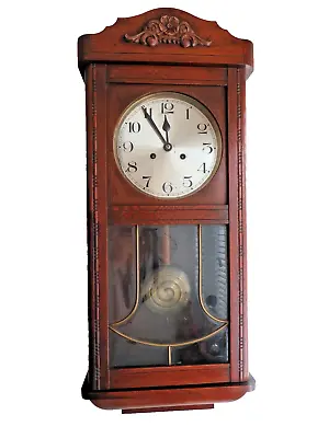 Nice Clean Vintage Pendulum Driven Oak Cased Mechanical Wall Clock & Key 30  Tal • £45