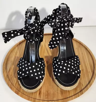 Montego Bay Polka Dot Wrap Tie Wedge Sandals Espadrilles  (S-31) • $16.99