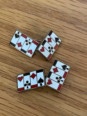 Playing Cards Poker Cuff Links ~ Vintage ~ Spade Club Diamond Heart Gold Tone • $24.50